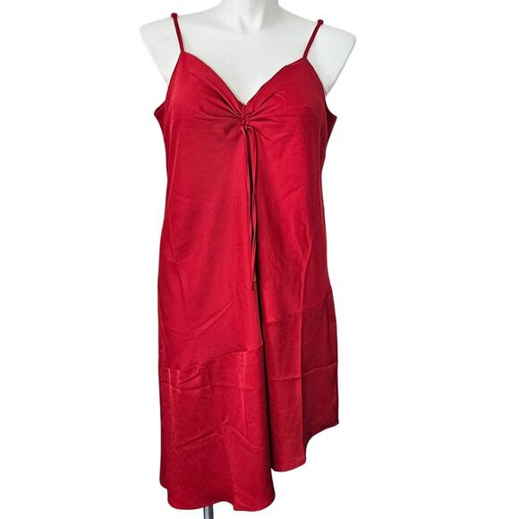 Isabel red satin asymmetrical slip dress sz L - Picture 1 of 8
